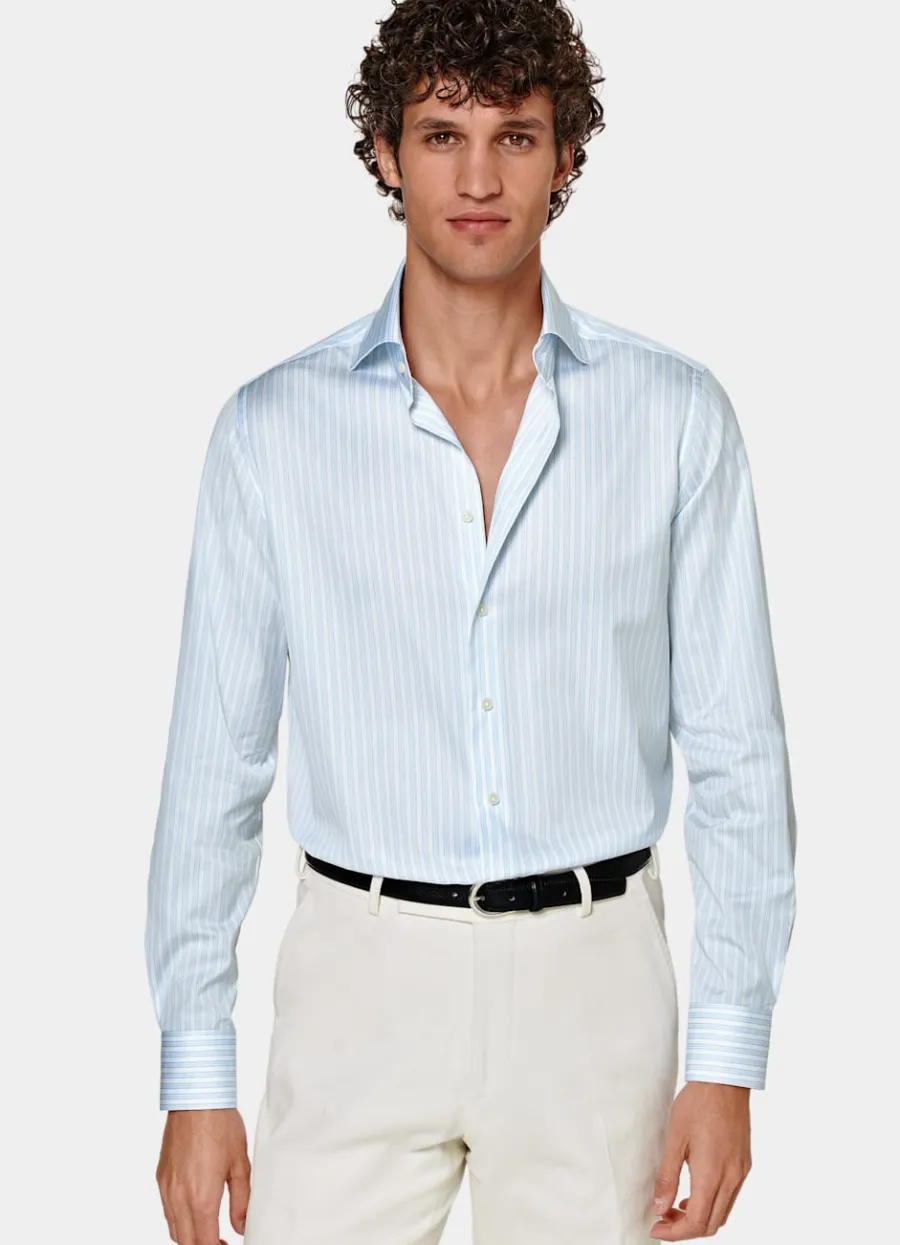 Sale Popeline Hemd hellblau gestreift Slim Fit Klassische & Businesshemden