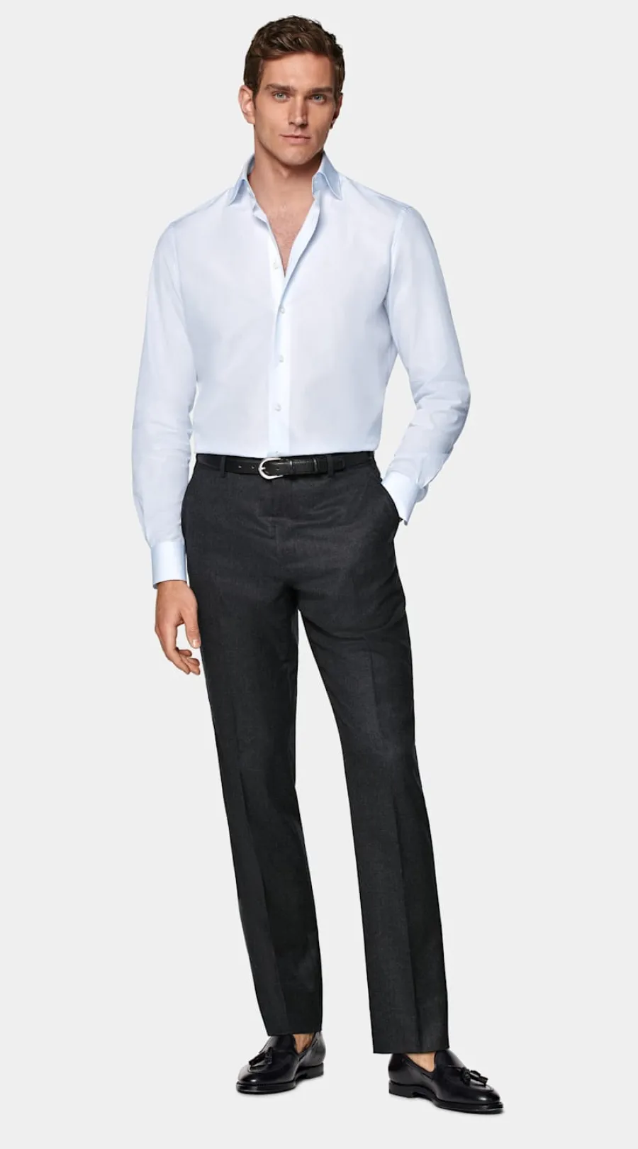 Shop Popeline Hemd hellblau gestreift Tailored Fit Klassische & Businesshemden