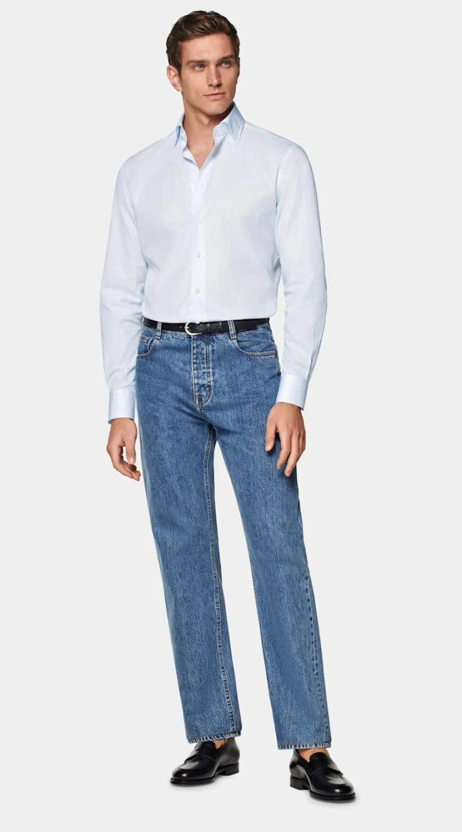 Best Sale Popeline Hemd hellblau gestreift Tailored Fit Klassische & Businesshemden
