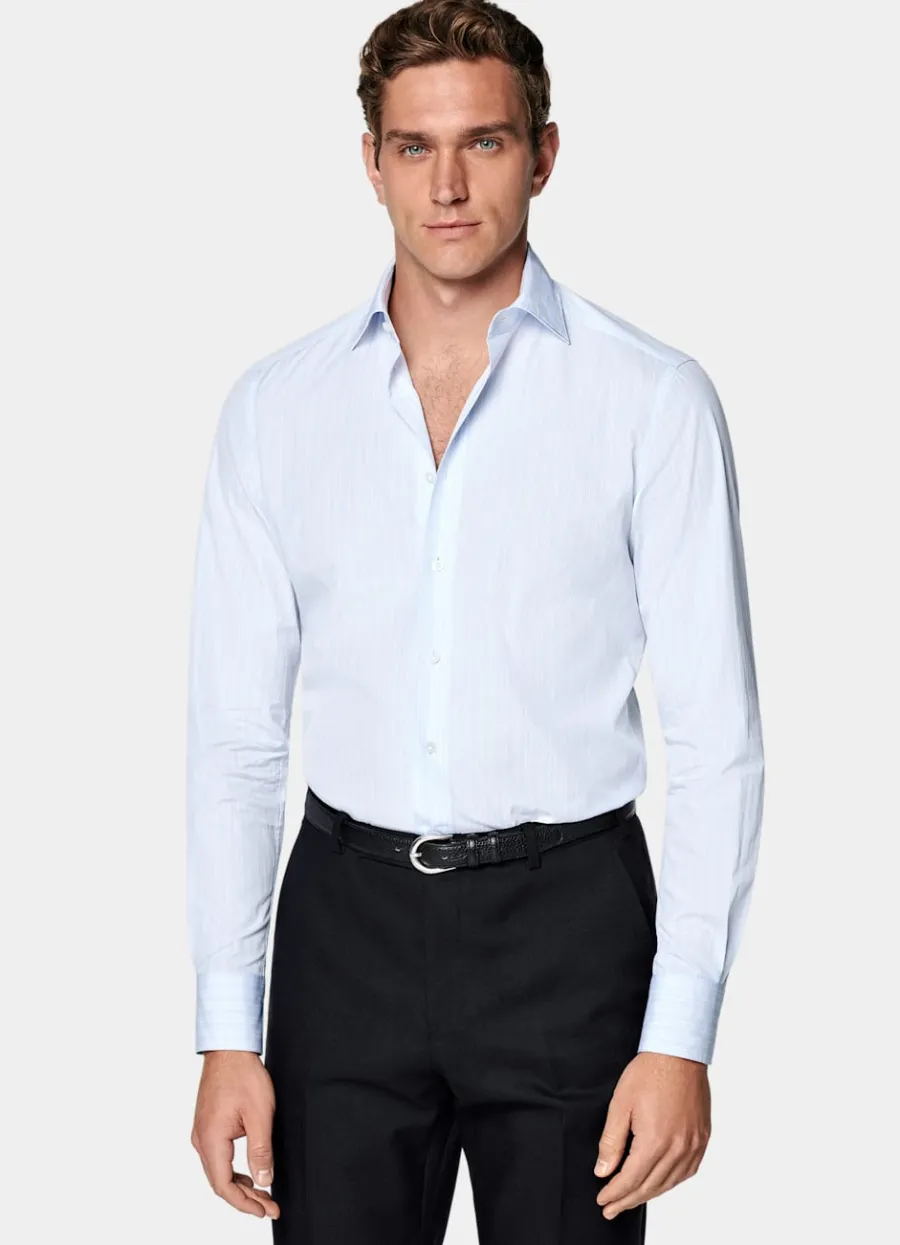 Online Popeline Hemd hellblau gestreift Tailored Fit Klassische & Businesshemden