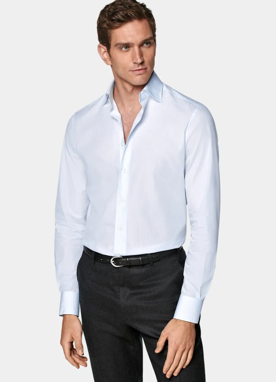 Shop Popeline Hemd hellblau gestreift Tailored Fit Klassische & Businesshemden