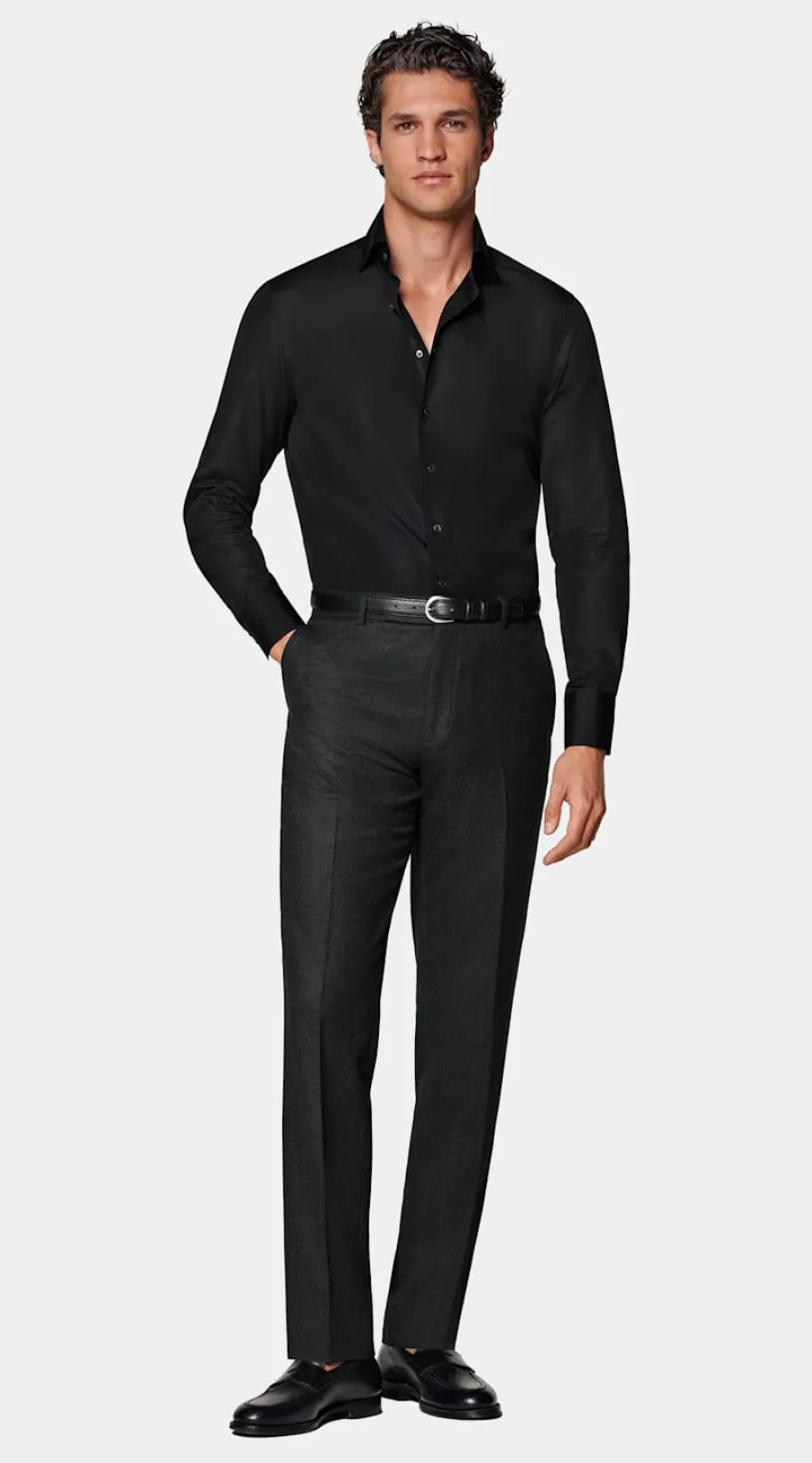 Cheap Popeline-Hemd schwarz Tailored Fit Klassische & Businesshemden