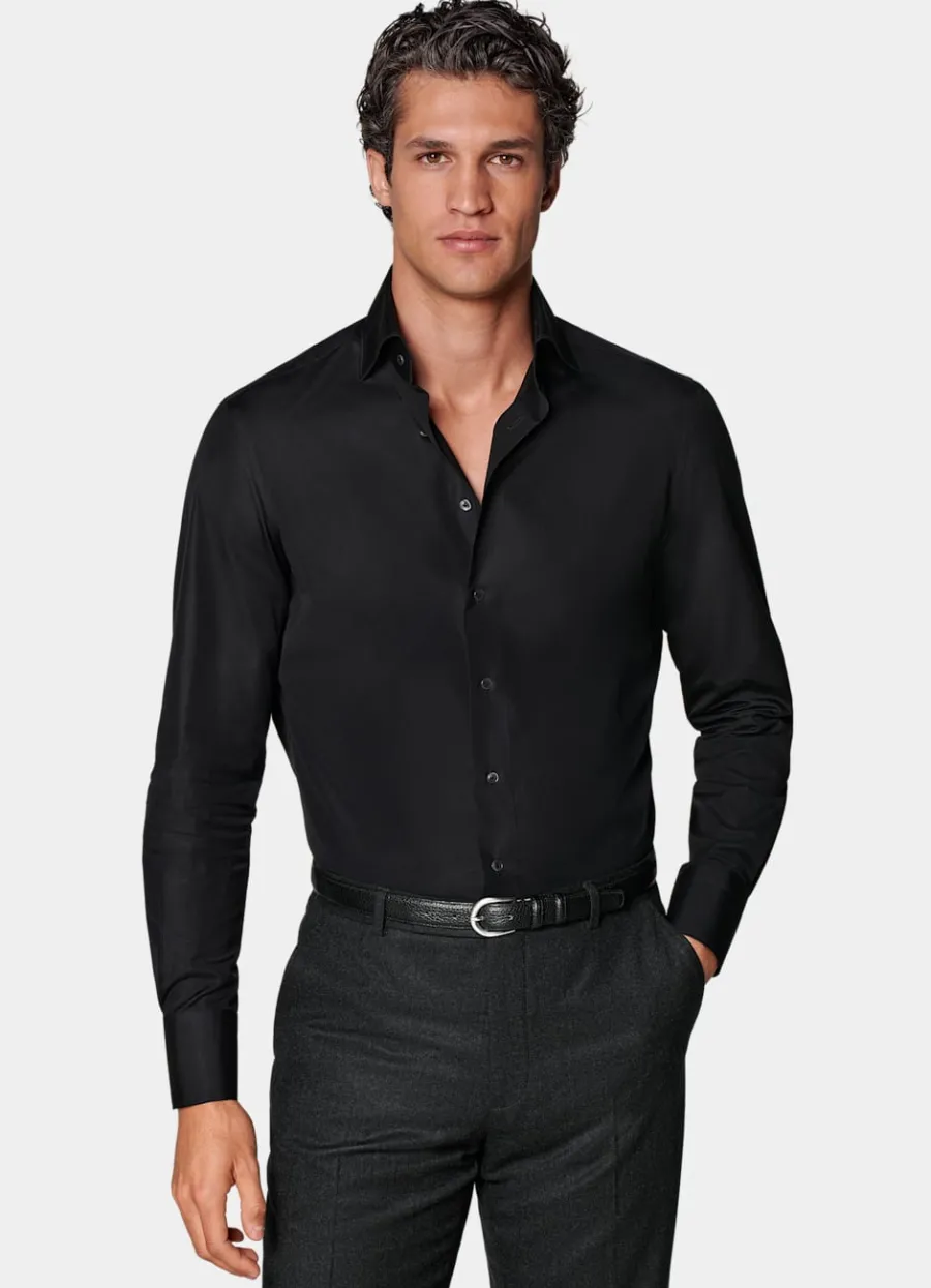 Cheap Popeline-Hemd schwarz Tailored Fit Klassische & Businesshemden