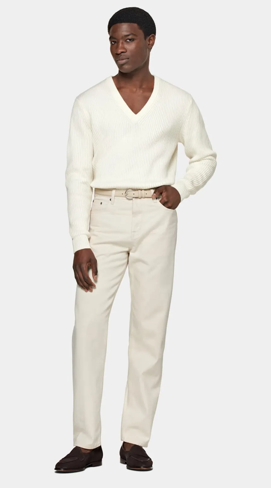 Best Sale Pullover off-white Rippstrick V-Ausschnitt Pullover Mit Rundhalskragen & V-Ausschnitt