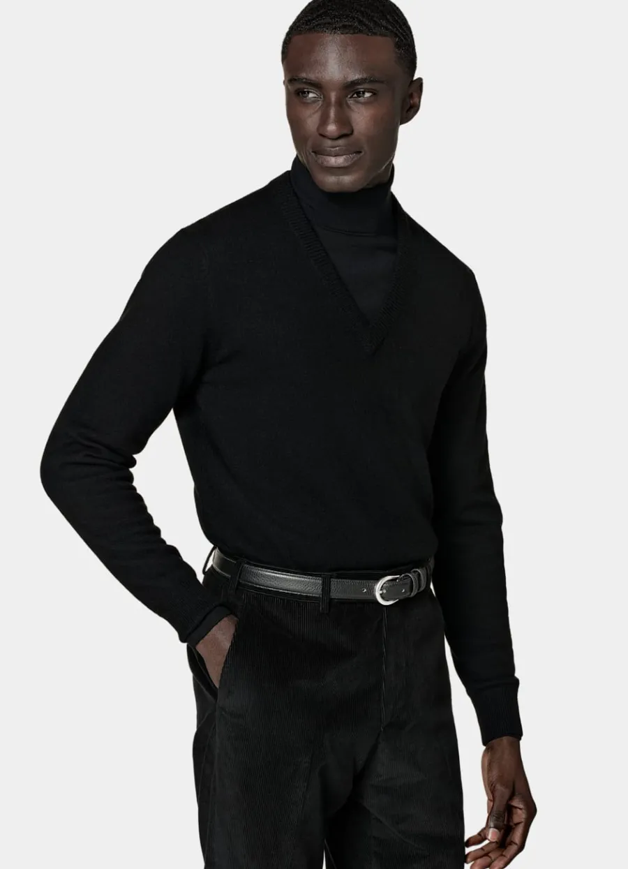 Best Pullover schwarz V-Ausschnitt Pullover Mit Rundhalskragen & V-Ausschnitt