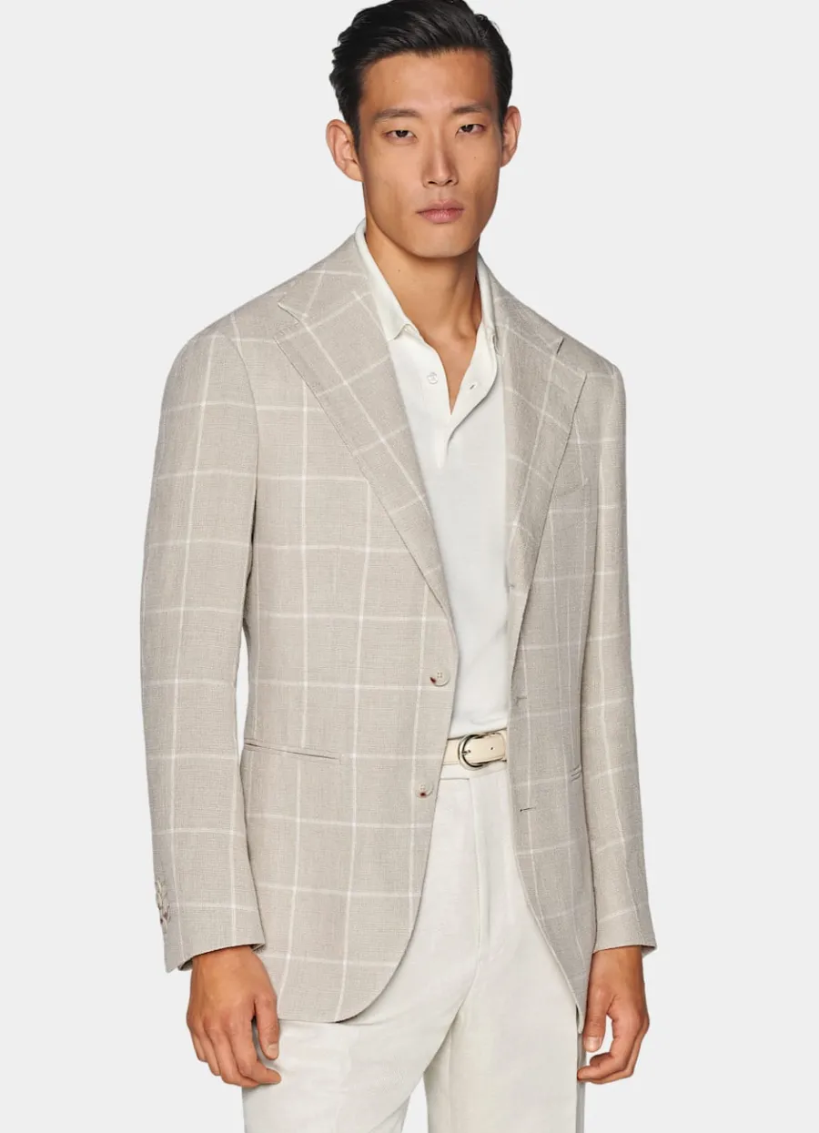 Store Roma Sakko helltaupe kariert Relaxed Fit Casual Chic Hochzeit