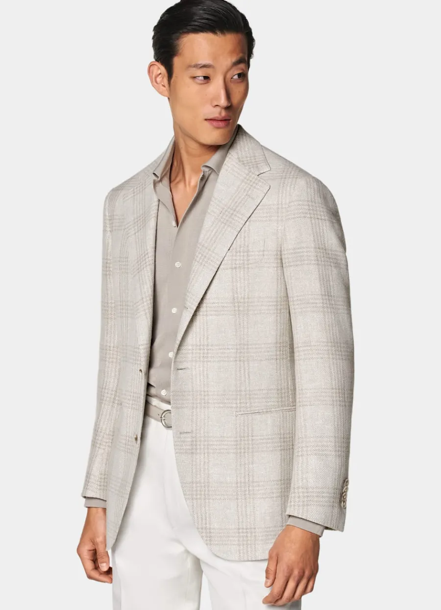 Cheap Roma Sakko helltaupe kariert Relaxed Fit Casual Chic Hochzeit
