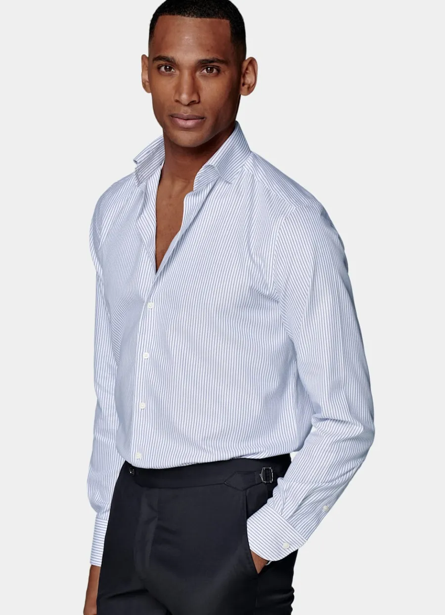 Outlet Royal Oxford Hemd navy gestreift Slim Fit Traveller Hemden | Klassische & Businesshemden