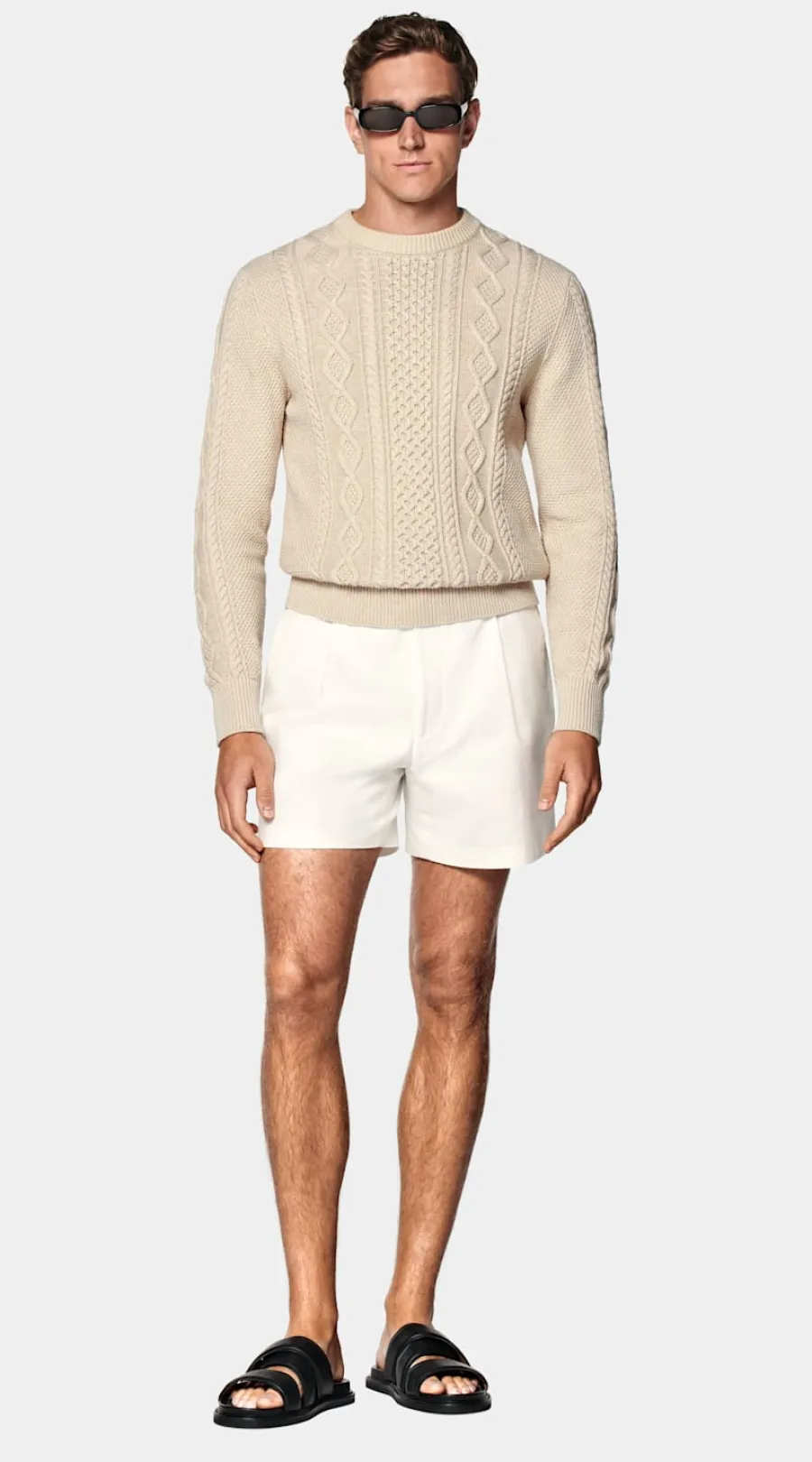 Hot Rundhalspullover hellbraun Kabelstrick Pullover Mit Rundhalskragen & V-Ausschnitt