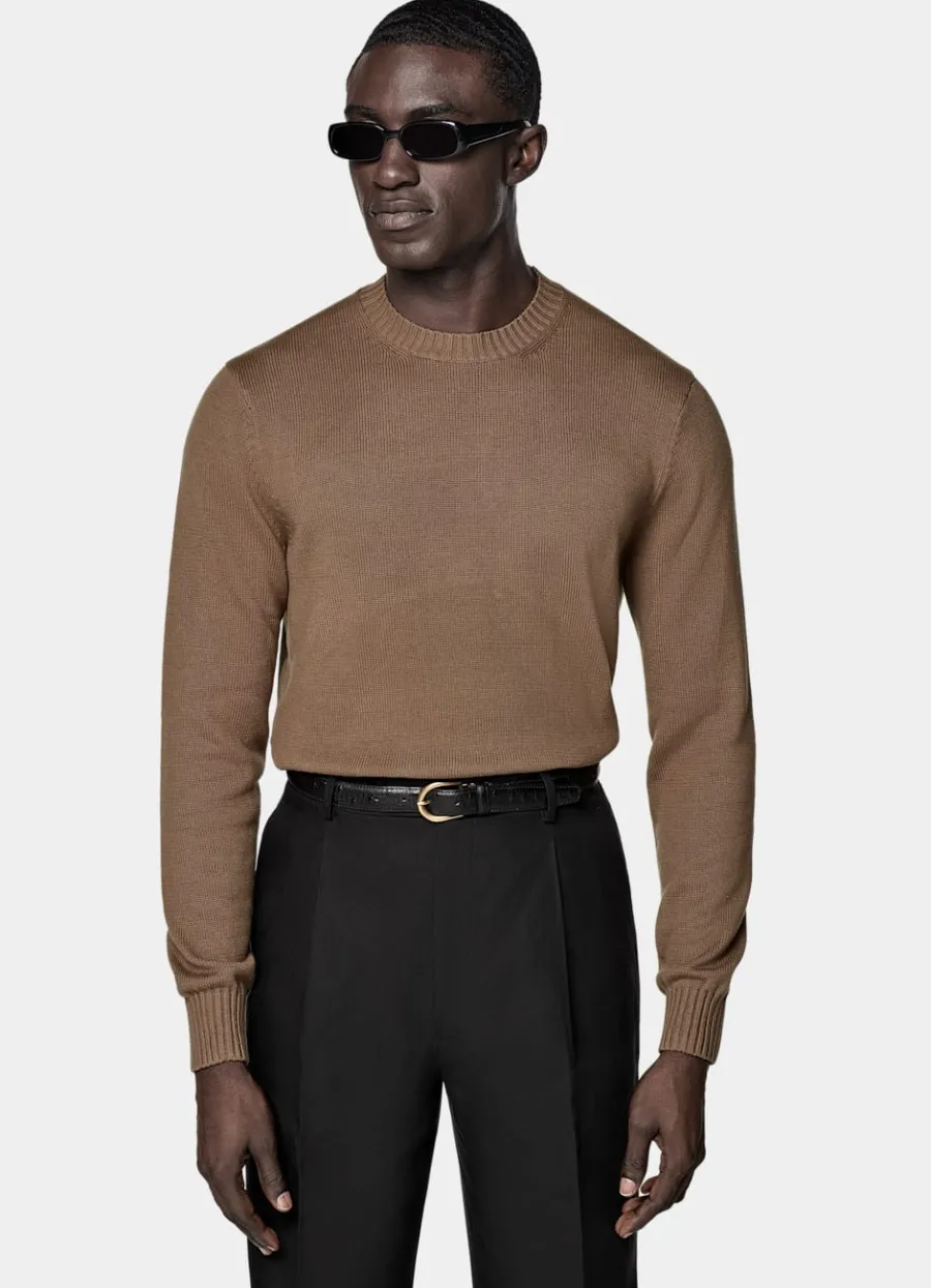 Discount Rundhalspullover mittelbraun Pullover Mit Rundhalskragen & V-Ausschnitt