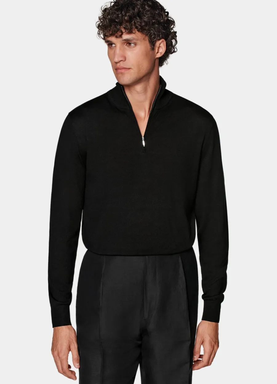 Cheap Schwarz halber Reißverschluss Pullover Mit Reißverschluss