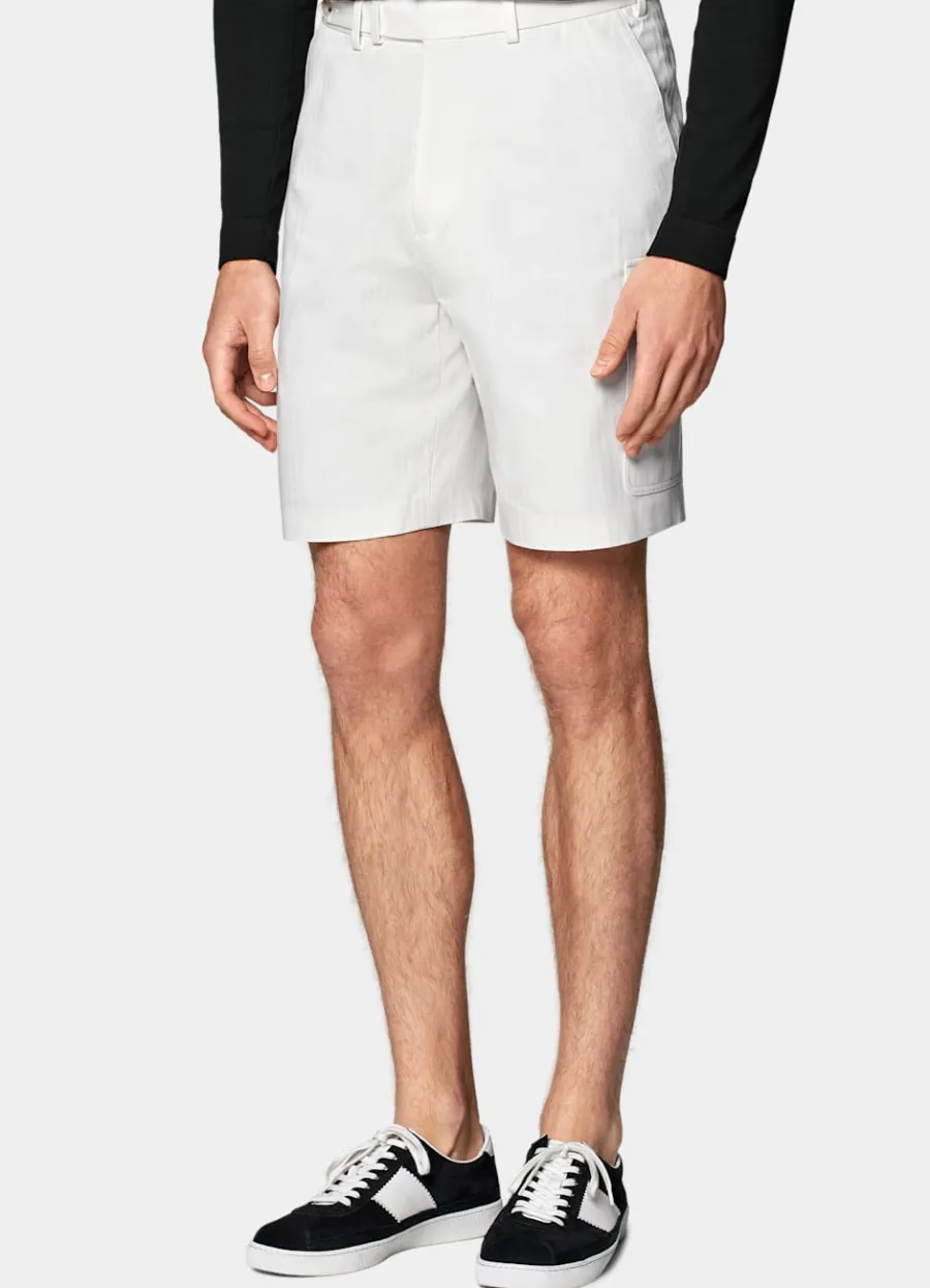 Clearance Shorts weiß Fischgrätmuster Straight Leg Hosen