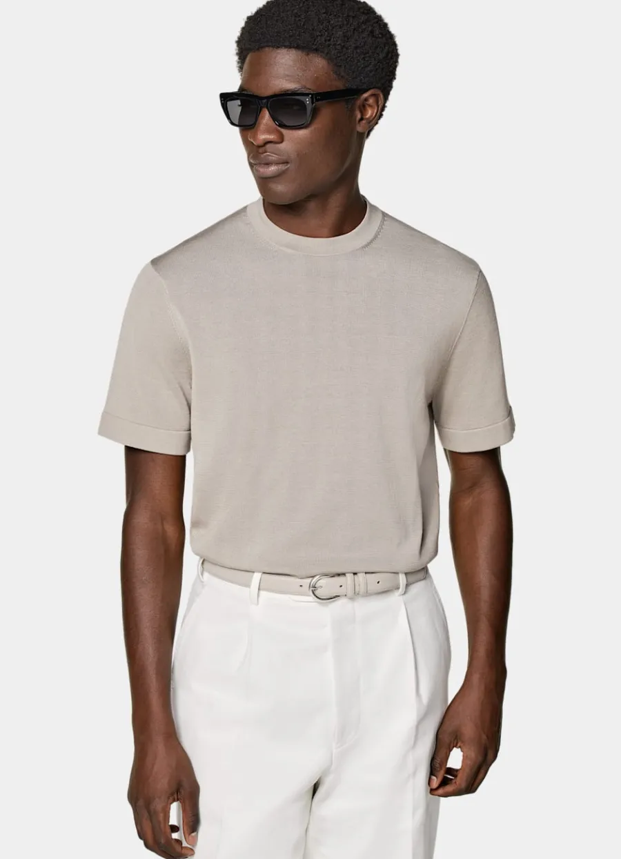 Hot T-Shirt Rundhals Kurzarm helltaupe T-Shirts