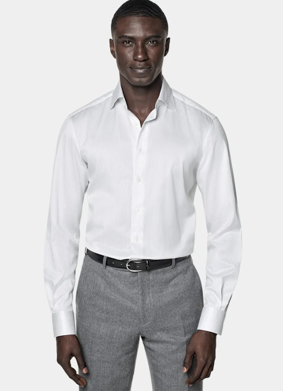Best Sale Twill Hemd grau gestreift Tailored Fit Traveller Hemden | Klassische & Businesshemden