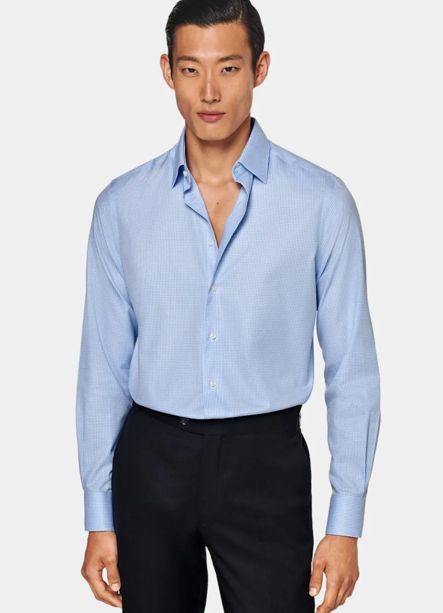 Online Twill Hemd hellblau kariert Slim Fit Traveller Hemden | Klassische & Businesshemden