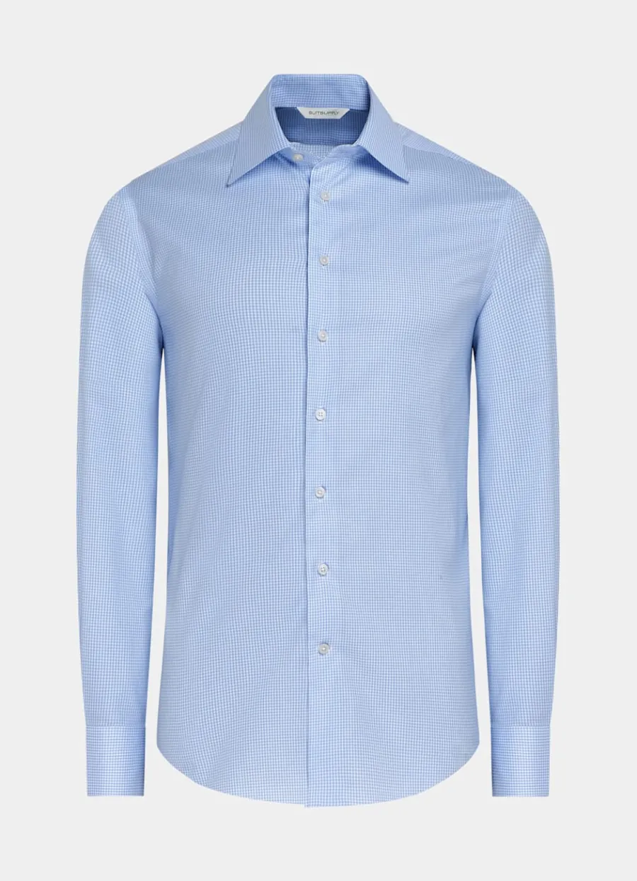 twill_hemd_hellblau_kariert_slim_fit_5.webp Online Twill Hemd hellblau kariert Slim Fit Traveller Hemden | Klassische & Businesshemden