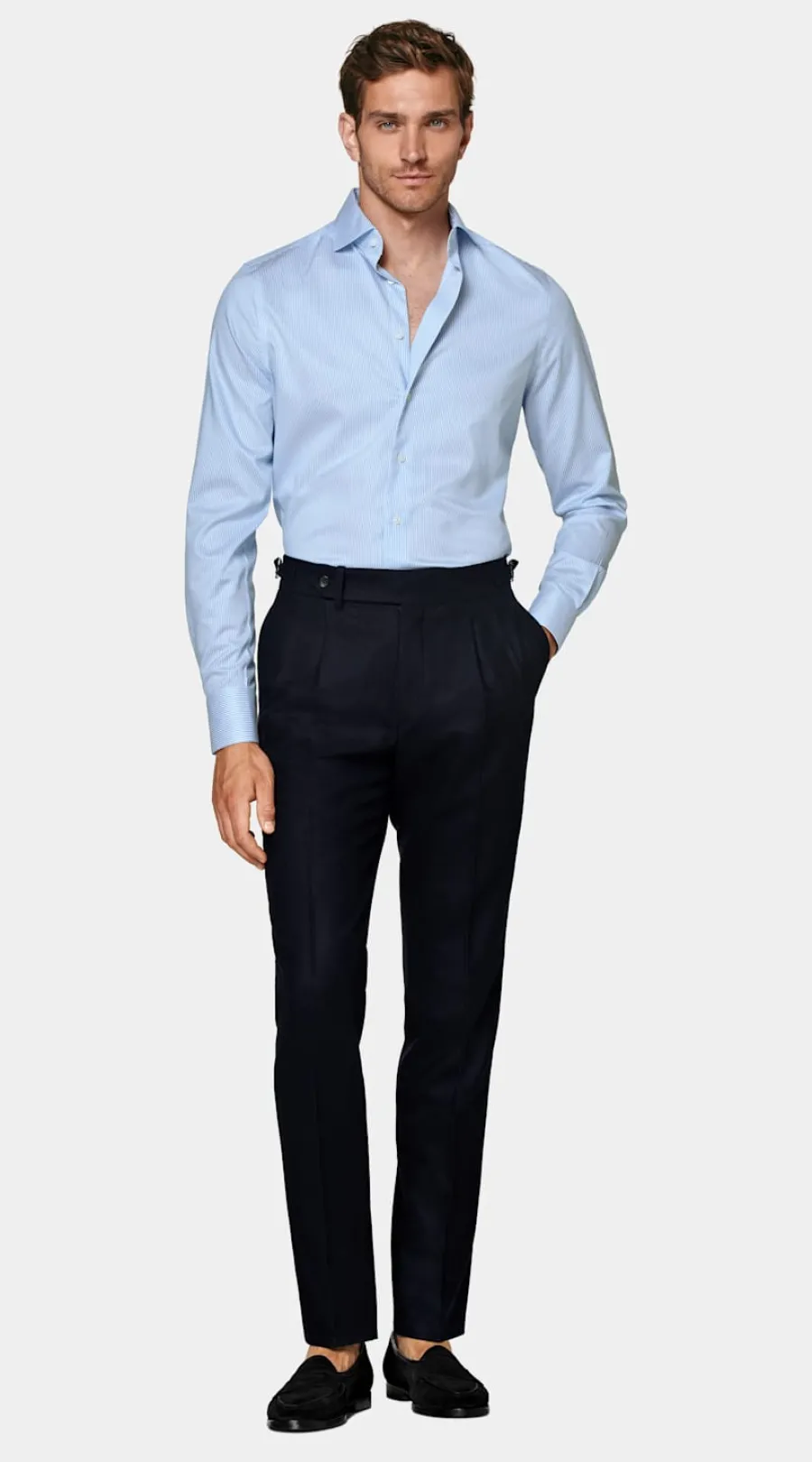 Discount Twill Hemd mittelblau gestreift Extra Slim Fit Traveller Hemden | Klassische & Businesshemden