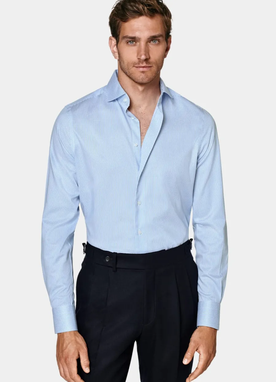 Discount Twill Hemd mittelblau gestreift Extra Slim Fit Traveller Hemden | Klassische & Businesshemden