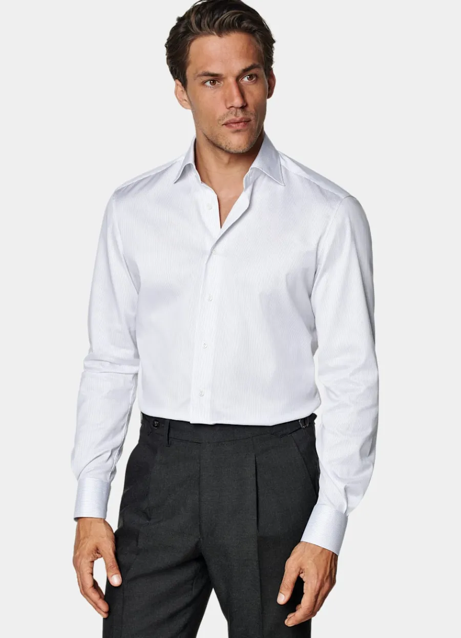Best Sale Twill Hemd weiß gestreift Tailored Fit Traveller Hemden | Klassische & Businesshemden