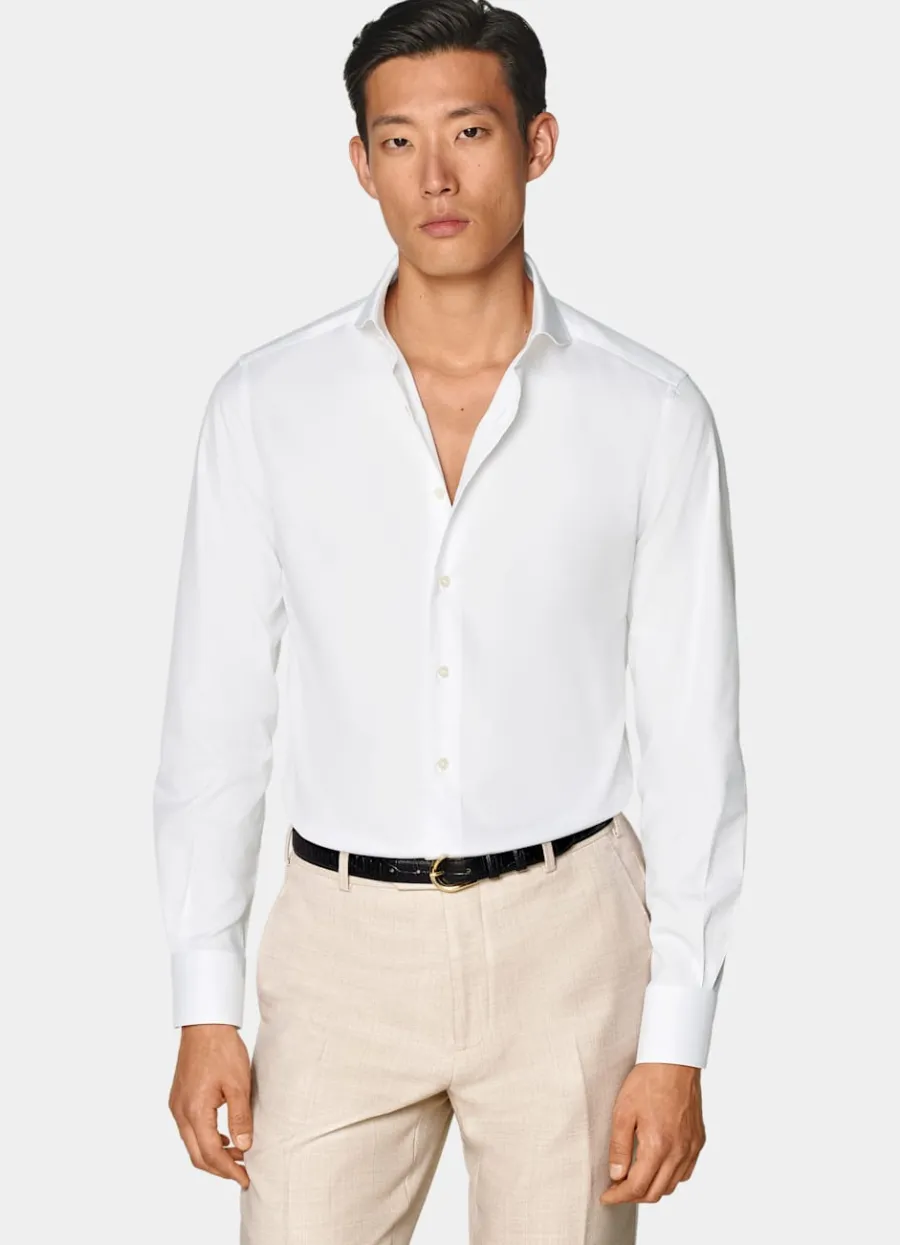 Outlet Twill Hemd weiss Tailored Fit Klassische & Businesshemden