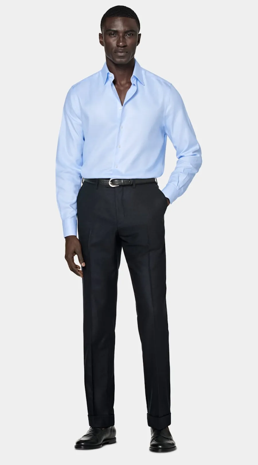 Hot Twill-Hemd hellblau Hahnentrittmuster Slim Fit Traveller Hemden | Klassische & Businesshemden