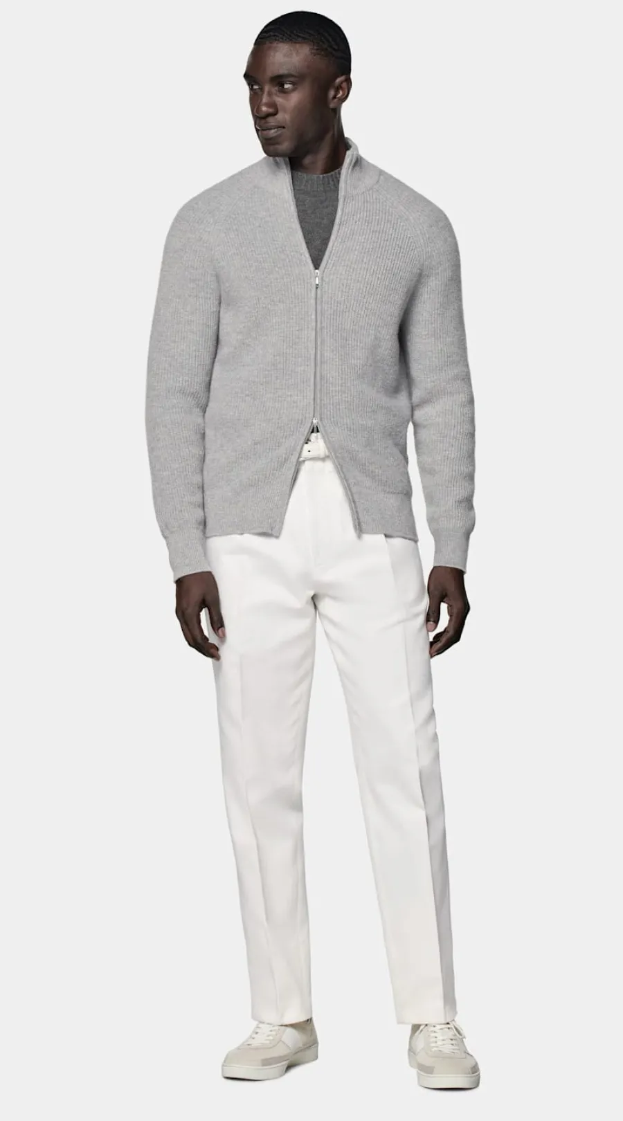 Clearance Zip-Cardigan hellgrau Ripp-Strick Pullover Mit Reißverschluss